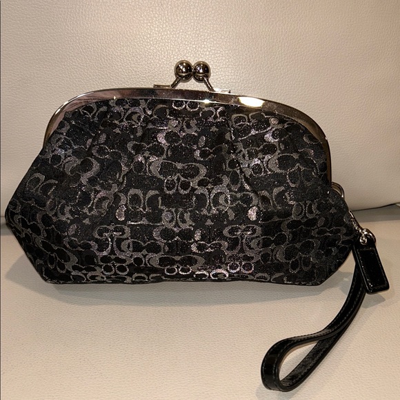 Coach Handbags - Coach Optic C Mini Signature Lurex Black Wristlet Clutch